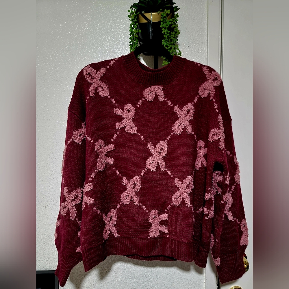 Burgundy/Pink bow sweater